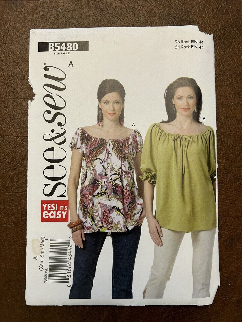 SEE & SEW Sewing Pattern UNCUT B5480 Misses Shortsleeve & 3/4 Shirt Size XS-S-M
